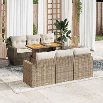 vidaXL Vidaxl - Set Sof&aacute;s De Jard&iacute;n 7 Piezas Y Cojines Rat&aacute;n Sint&eacute;tico Beige