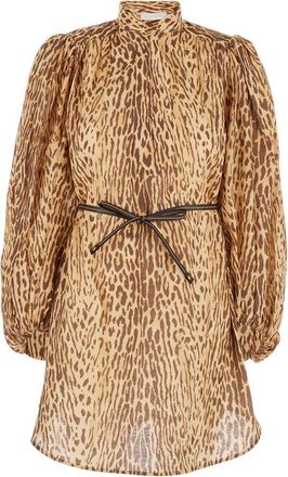 Zimmermann Multicolor Animal Print Mandarin Collar Dress