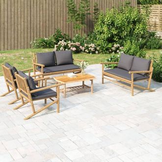 vidaXL Set De Muebles De Jard&iacute;n 5 Piezas Bamb&uacute; Con Cojines Gris Oscuro Vidaxl