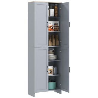 HOMCOM Modern Kitchen Cupboard Storage Cabinet with 6 Shelves - Grey | TJ Hughes