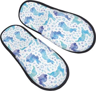 Generic Plush Slippers Abstract Flower Print Breathable House Slippers Reusable Cotton Slipper For Room Hotel Women L