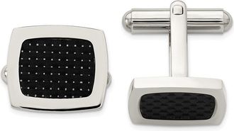 Diamond2Deal Stainless Steel Polished Black Carbon Fiber Inlay Cufflinks