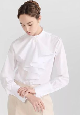 Dior long sleeve mandarin collar ruffled top
