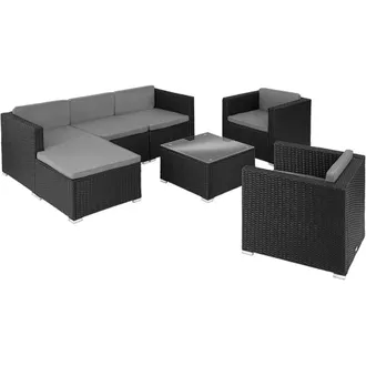 TecTake Conjunto de rat&aacute;n con 2 sillones, negro