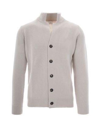 Eleventy Ivory Wool High-Collar Cardigan