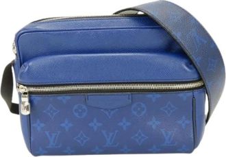 Louis Vuitton Pre-owned Cross Body Bags, male, Blue, Size: ONE SIZE Pre-owned Outdoor Messenger PM Monogram Taiga Shoulder Bag