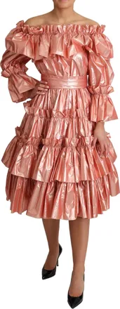 Dolce & Gabbana Pink Ruffled Womens Silk Cotton Gown Womens Dress