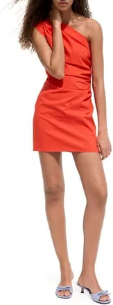 Mango Knoty Pleated One Shoulder Minidress in Orange at Nordstrom, Size 10