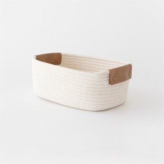 OEM Cesta De Almacenamiento De Cuerda De Algod&oacute;n Trenzada - 28 X 17 X 11 Cm - Blanca