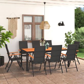 vidaXL Juego De Comedor Para Jard&iacute;n 9 Piezas Negro Y Marr&oacute;n Vidaxl