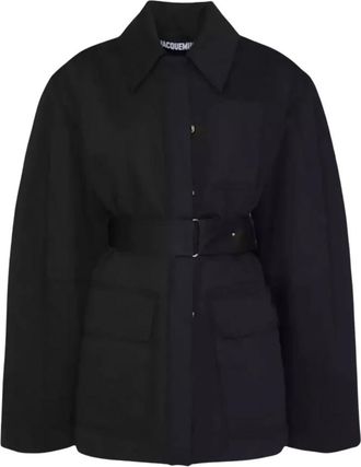 Jacquemus Jassen, Dames, Zwart, S, Katoen, Zwarte Oversized Jas Le Blouson Bari