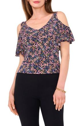 Chaus Floral Cold Shoulder Jersey Top in Jbs Navy at Nordstrom, Size Medium