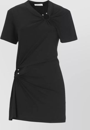 Paco Rabanne knee length asymmetric cotton dress ruched hem