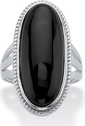 Palm Beach Jewelry Genuine Black Onyx Sterling Silver Oval Cabochon Ring