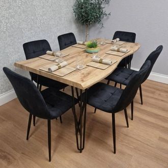 Kosy Koala Wooden Dining Table & 6 Black Velvet Chairs - Stylish Dining Room Furniture in Brown