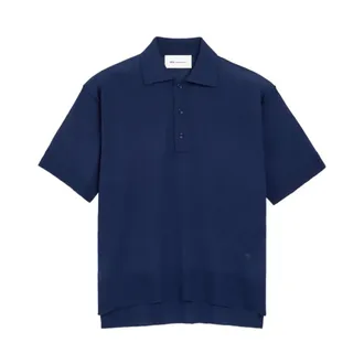 Ami Thin Wool Short Sleeves Ami De Coeur Polo - female - Ami Paris - Polo Shirts - Blue - 2XL - Tops