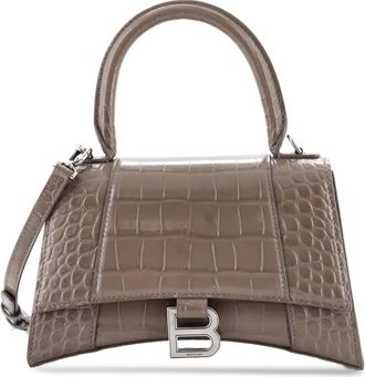 Balenciaga Hourglass Top Handle Bag Crocodile Embossed Leather Small crossbody bag - Beige