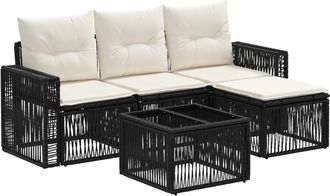 vidaXL Conjunto De Sof&aacute;s De Jard&iacute;n 5 Uds. Negro Y Blanco Crema Vidaxl