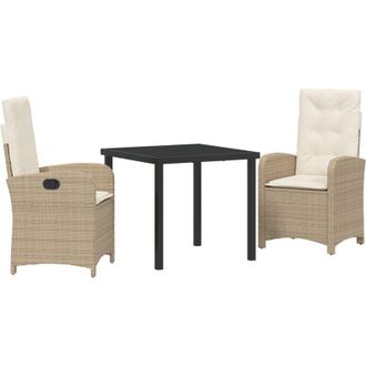 vidaXL Conjunto De Comedor De Jard&iacute;n 3 Pcs Beige Rat&aacute;n Sint&eacute;tico Vidaxl