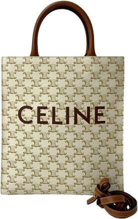 Celine Brown White Leather Pvc Handbag Shoulder Bag Tote Bag (Pre-Owned)