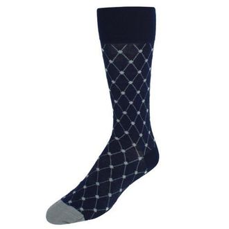 Trafalgar Store Ciel Diamon Patterned Mid-Calf Merino Wool Socks in Navy Blue And Grey at Nordstrom