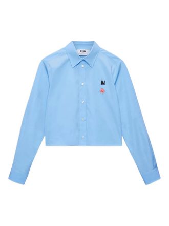 Msgm rose-embroidered cropped shirt - women - Fabric - 40 - Blue