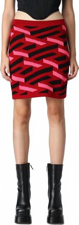 Versace La Greca Wool Blend Knit Skirt In Red