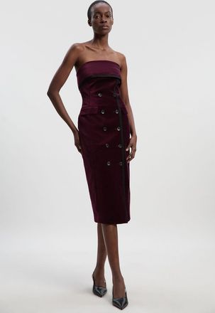 Karen Millen Womens Velvet Groisgrain Bandeau Midi Tailored Dress - Burgundy Cotton - Size 16 UK