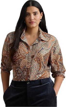 Lauren Ralph Lauren Plus Size Classic Fit Paisley Crepe Shirt Womens Clothing Cream : 3X, Polyester