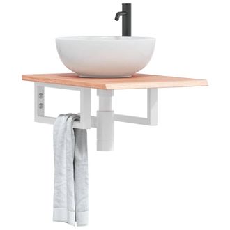 Berkfield Home Basin Shelf Wall Mounted Steel & Solid Wood Oak in Brown