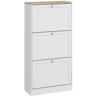 HOMCOM Narrow Shoe Cabinet with 3 Flip Drawers for 18 Pairs of Shoes White | TJ Hughes