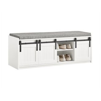 SoBuy Sobuy - Banco Zapatero Con Puerta Corrediza De Granero Armario Multifuncional De Asiento Para Entrada Con 2 Estantes De Almacenamiento Blanco 120 X 35