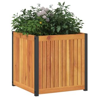Berkfield Home Decorative Garden Planter 45x45x44 cm Solid Wood Acacia & Steel in Brown | Size: 45 x 45 x 44 cm