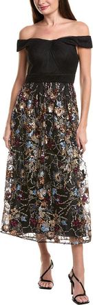 Adrianna Papell Off Shoulder Embroidered Ankle Dress