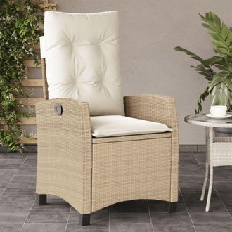 vidaXL Vidaxl - Silla De Jard&iacute;n Reclinable Con Cojines Rat&aacute;n Sint&eacute;tico Beige