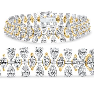 Pompeii3 15Ct Pear & Marquise Shape Diamond Tennis Bracelet 18k Gold 7 22grams Lab Grown