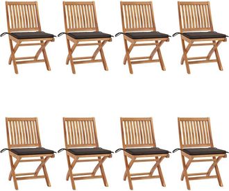 vidaXL Sillas De Jard&iacute;n Plegables 8 Uds Madera Maciza Teca Con Cojines Vidaxl