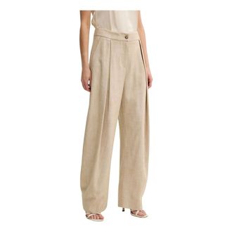 Pinko Pinko - Wijde Pantalon met Plooien - Dames - Broeken - Beige - Maat: M Viscose