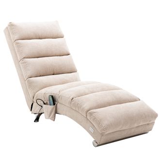 STILVORA Chaise Longue Massaggiante Fissa 1 Posto Con Vibrazione Delicata E Tasca Laterale, Schienale 140&deg;, Lino Beige