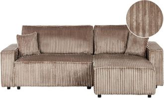 Beliani Fabric Jumbo Cord Left Hand Corner Sofa Sleeper Function Pull Out Cushioned Back Pet Friendly Extra Throw Pillows Light Brown Abacka
