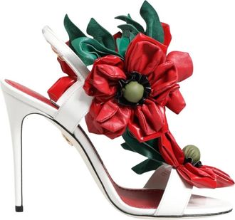 Dolce & Gabbana Rode Bloem Stiletto Hakken Sandalen - Dames - Sandalen met hakken - Veelkleurig - 35 1/2 EU - Leer - Schoenen