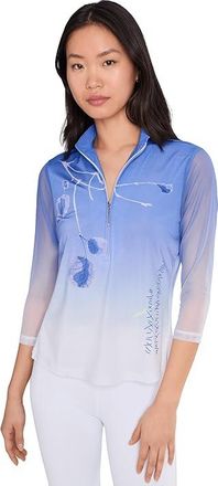 Jamie Sadock Long Sleeve Short Stand Collar Quarter Zip Front Womens Clothing White : XL, Polyester/Spandex