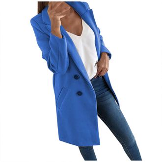 Generic Winter Coats for Women Uk - Womens Lapel Wool Blend Trench Coats Single Breasted Winter Long Overcoat Outwear Casual Pea Coat Plus Size S-5XL,Sky Blue