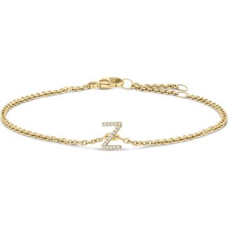 House of Brilliance 10K Gold Diamond Accent A-Z Initial Charm and Link Bracelet in Yellow | Z at Nordstrom