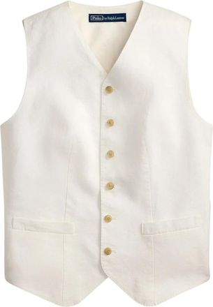 Ralph Lauren Knopen Linnen Gilet - Dames - Gillet - Wit - XS - Linnen - Kostuums