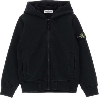 Stone Island Black Cotton Zip-Up Hoodie