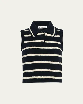 Altuzarra Elmer Striped Knit Sleeveless Polo Top