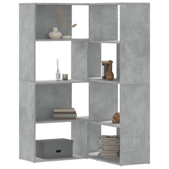 Berkfield Home Corner Bookcase 4-Tier Concrete Grey 85x85x140 cm Engineered Wood | Size: 85 x 85 x 140 cm