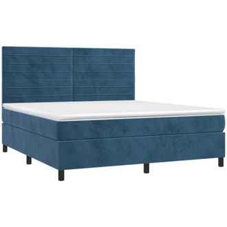 vidaXL Vidaxl - Cama Box Spring Colch&oacute;n Y Led Terciopelo Azul Oscuro 160x200 Cm