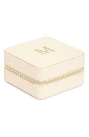 Nordstrom Initial Square Zip Travel Case in M- Cream- Gold at Nordstrom